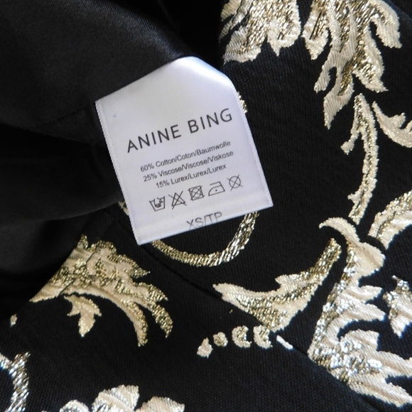 ANINE BING Gold Metallic Brocade Dress Jacquard Swirly Mini Party Holidays XS - Picture 13 of 16